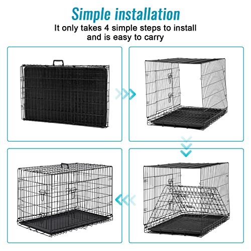 FDW Dog Crate for Large Dogs 48 Inch Folding Metal Wire Cage Double Door N1299
