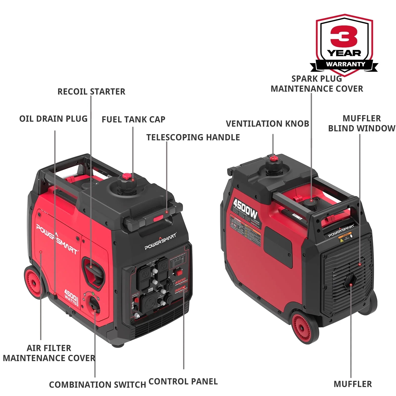 PowerSmart 4500 Watt Portable Inverter Generator, Low Noise L475176