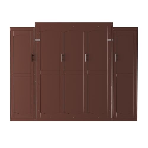 Queen Size Murphy Bed Wall Cabinet with 2 Wardrobes and Storage Shelf, White E955210