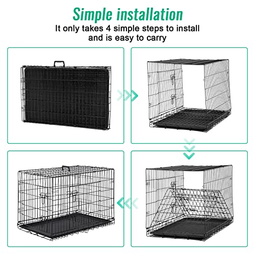 FDW Dog Crate for Large Dogs 48 Inch Folding Metal Wire Cage Double Door N1299