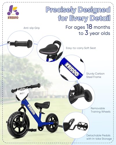 KRIDDO 2-in-1 Kids Tricycle and Toddler Balance Bike, Black U656