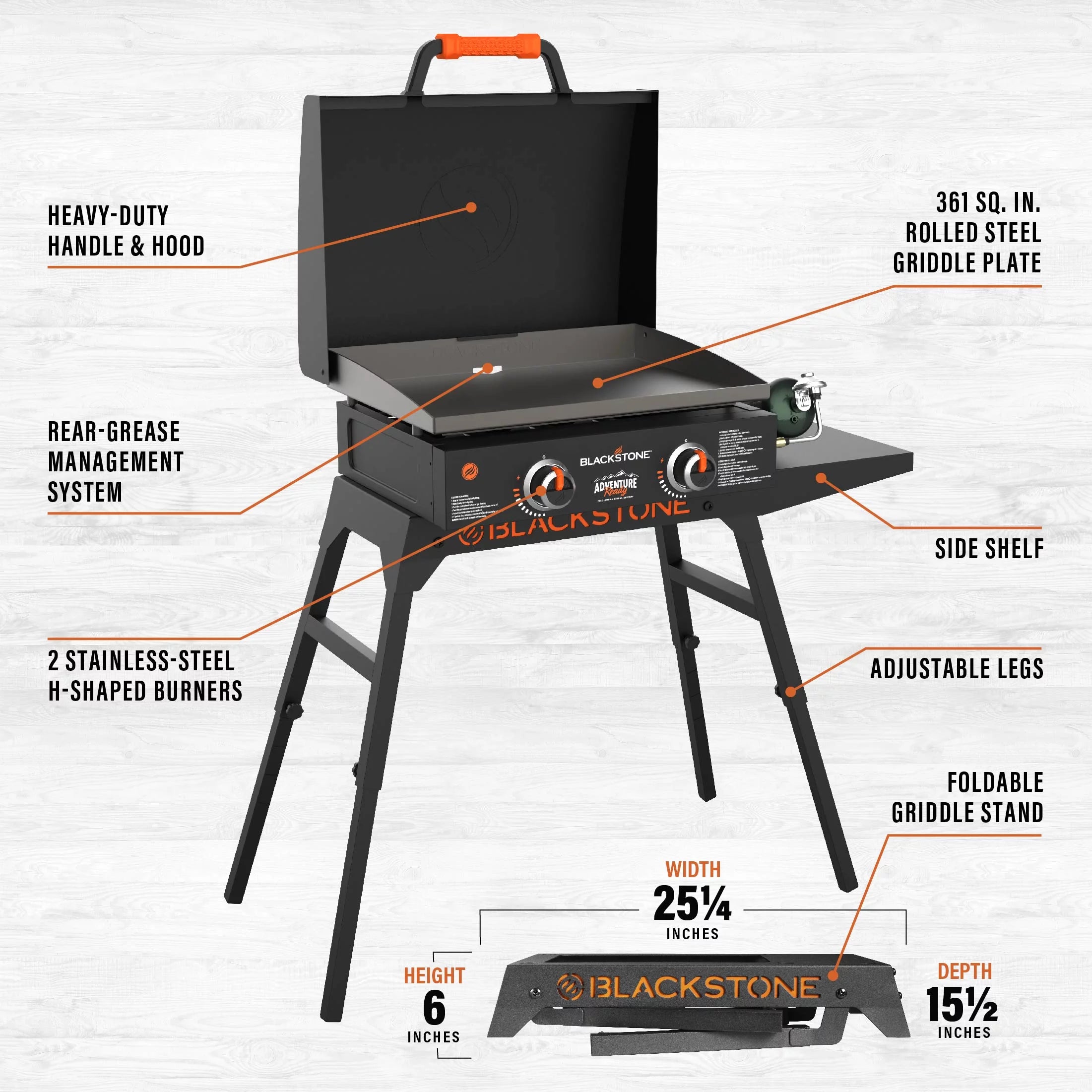 Blackstone Adventure Ready 22 Propane Griddle with Stand and Adapter Hose T46476