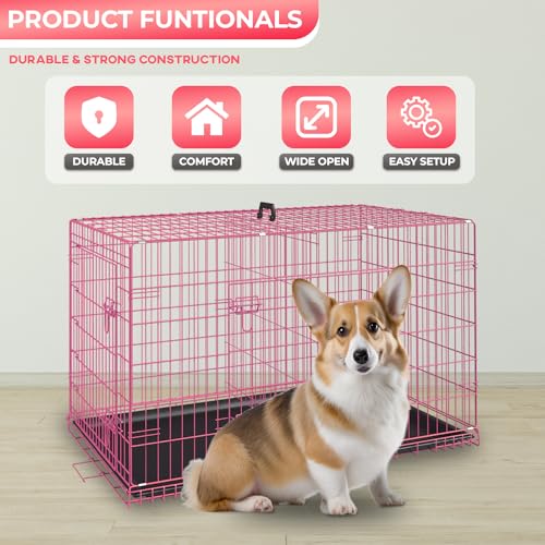 FDW Dog Crate for Large Dogs 48 Inch Folding Metal Wire Cage Double Door N1299