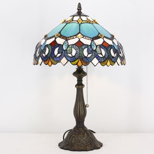 Tiffany Stained Glass Table Lamp Sea Blue Pear J2662