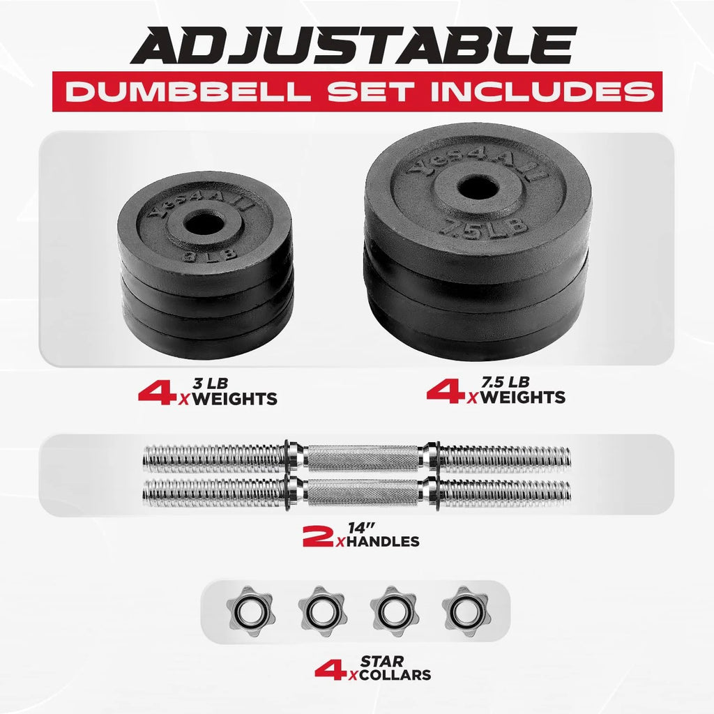 Yes4All 200 lbs Adjustable Dumbbell Set, Cast Iron Pair D6439