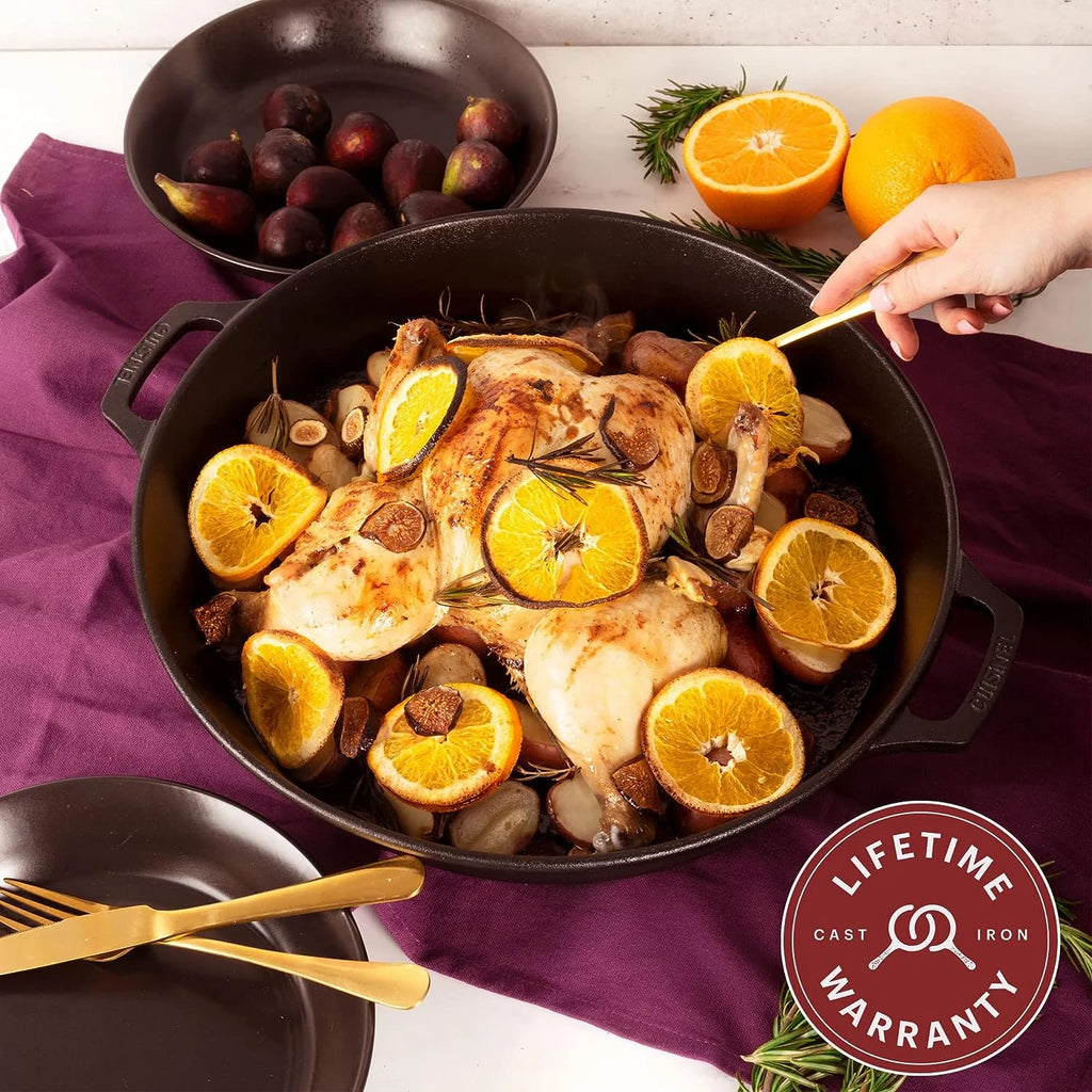 Cuisinel 15" Lidded Cast Iron Skillet Pre-Seasoned with Silicone Handle Covers D6582