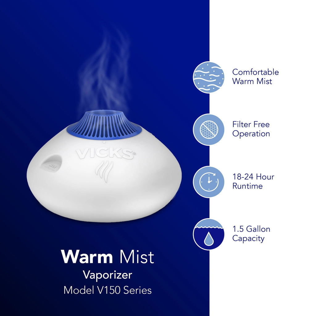 Vicks Warm Steam Vaporizer Humidifier, 600 sq ft, White O906
