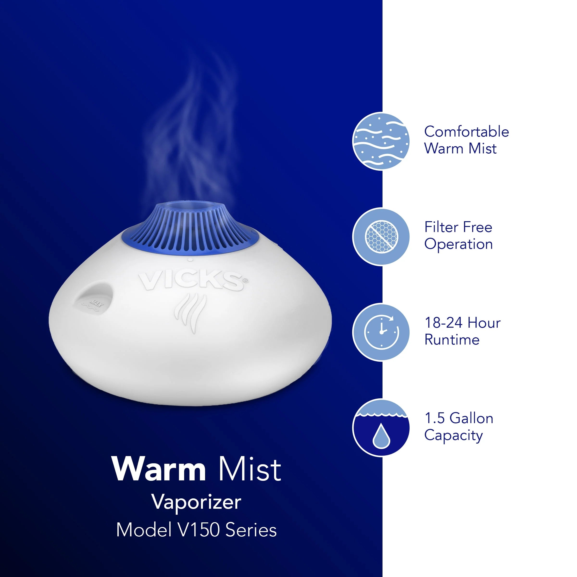 Vicks Warm Steam Vaporizer Humidifier, 600 sq ft, White O906
