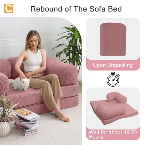 COMAX Folding Sofa Bed Convertible Chair Bed Corduroy 3-in-1 Floor Couch, Dark Grey E940