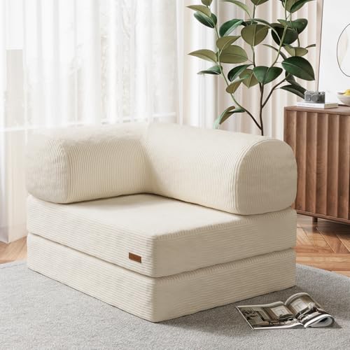 COMAX Folding Sofa Bed Convertible Chair Bed Corduroy 3-in-1 Floor Couch, Dark Grey E940
