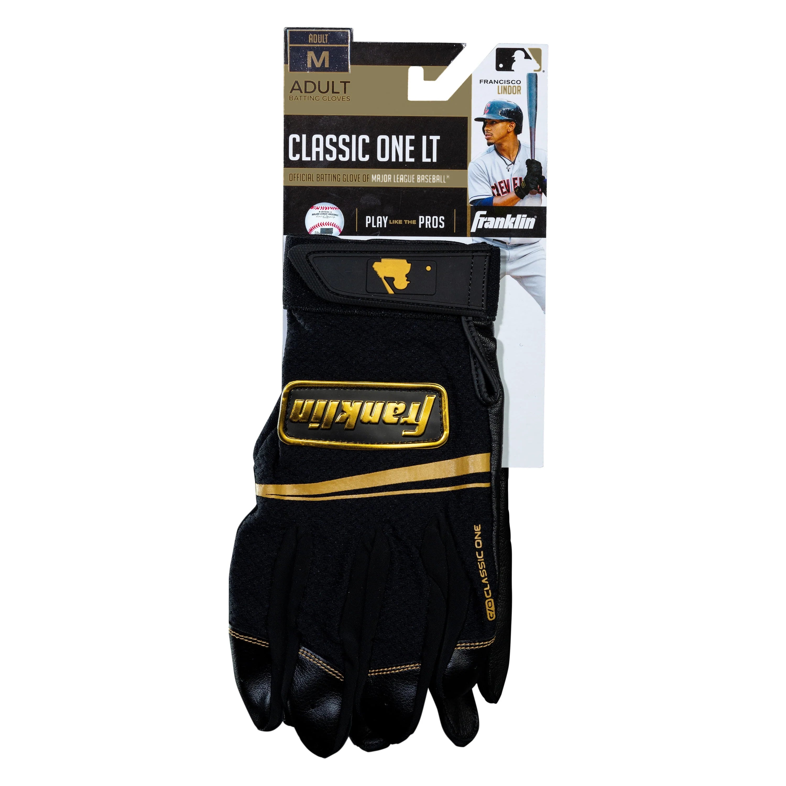 Franklin Sports MLB Classic One LT Batting Gloves - Black/Gold - Adult Small V877