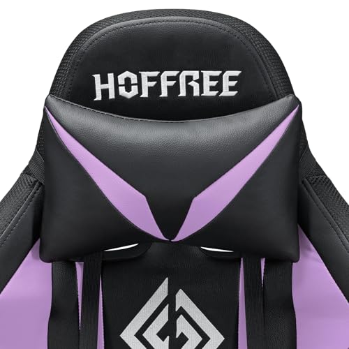 HOFFREE RGB Gaming Chair with Speakers and Footrest, Blue and Black B69323