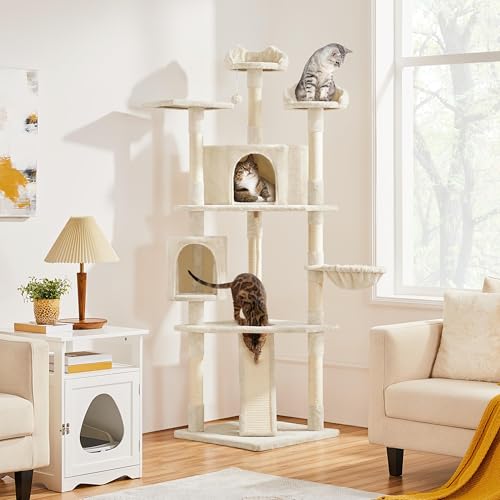 Yaheetech Multi-Level Cat Tree with Scratching Posts, Plush Perches and Condo, Dark Gray and White V70137