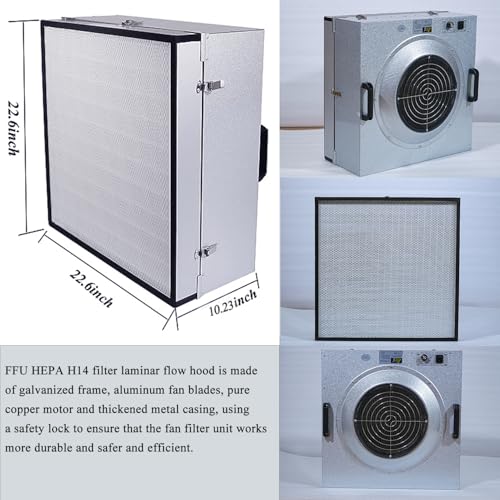 HEPA H14 Laminar Flow Hood with Fan Filter Unit, 22.6"x22.6" 110V, ISO Class 5 L625019
