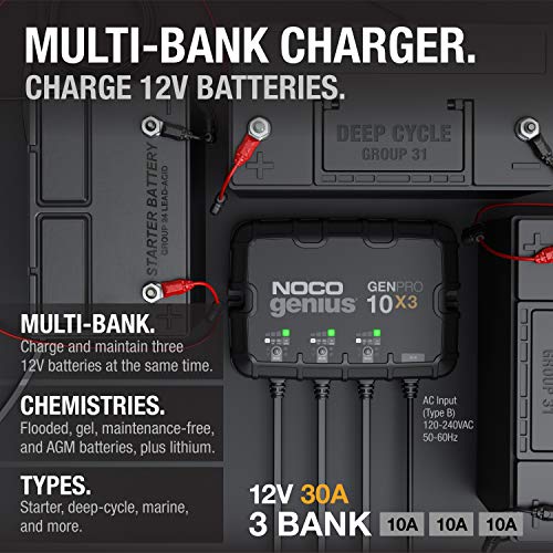 NOCO Genius GENPRO10X3 3-Bank 30A Onboard Battery Charger 12V Waterproof Marine M642972