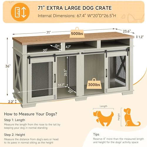 71" Dog Crate Furniture for 2 Dogs with Storage Drawers and Divider Y72401