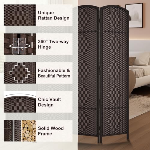 Rose Home Fashion 6 ft Tall Room Divider 4 Panel Folding Privacy Screen, Dark Coffee C8634