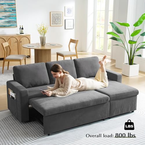 55" 3-in-1 Convertible Sleeper Sofa Bed with Adjustable Backrest, Chenille, Beige R49011