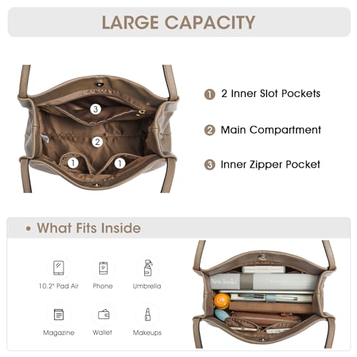 Kattee Leather Tote Bag for Women, Casual Shoulder Hobo Purse with Magnetic Snap Closure U606