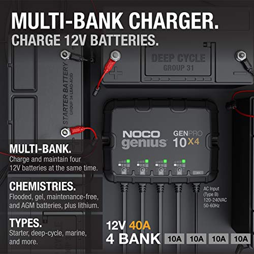 NOCO Genius GENPRO10X4 4-Bank 40A Onboard Battery Charger for Lead-Acid & Lithium J13345