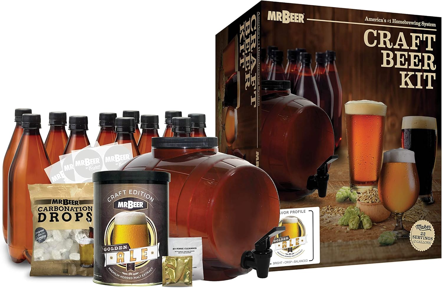 Mr. Beer Complete Beer Making 2 Gallon Starter Kit, Premium Gold Edition, Brown X8002