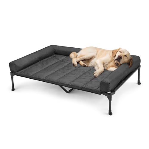 Veehoo Elevated Dog Bed with Removable Waterproof Bolster Cushion, Breathable Mesh, Indoor Outdoor, 42x30 inches, Beige U875430