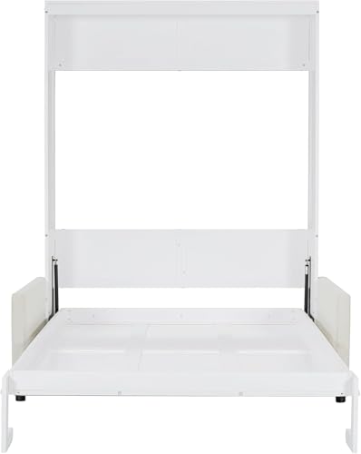 MERITLINE Queen Murphy Bed with Couch and Storage Shelves, White M951