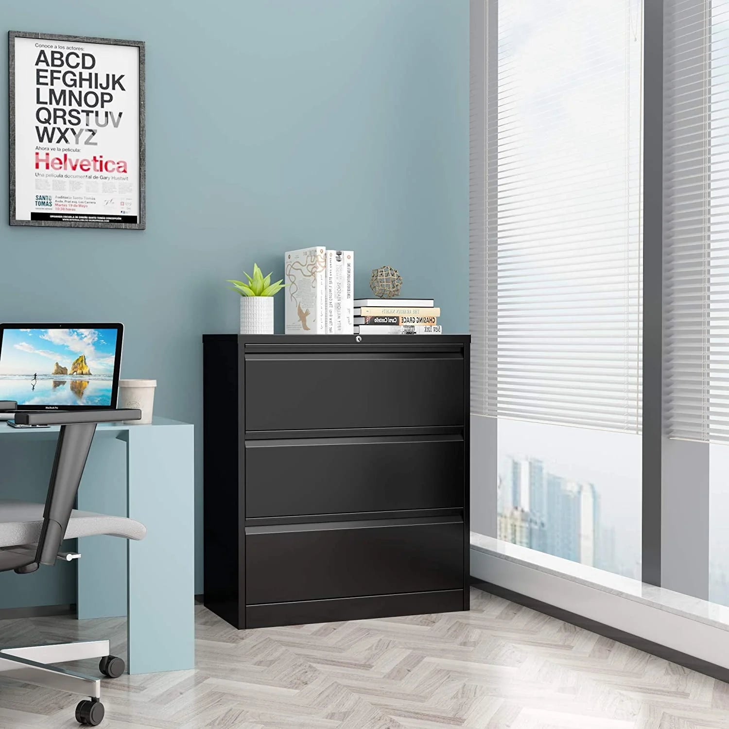 SUPEER 4 Drawer File Cabinet with Lock, Metal Vertical Storage, Black E499