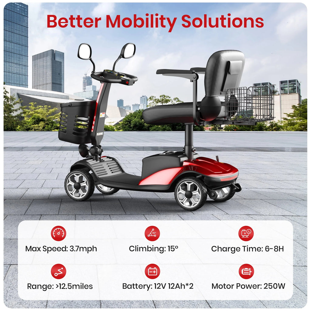 SACVON 4 Wheel Mobility Scooter for Seniors, Foldable, 330lbs, Red R1779