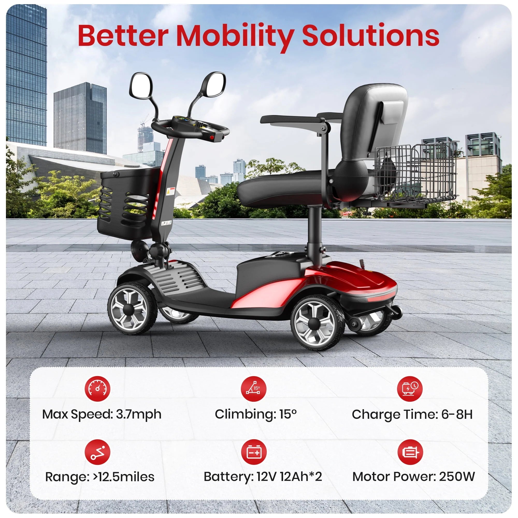 SACVON 4 Wheel Mobility Scooter for Seniors, Foldable, 330lbs, Red R1779