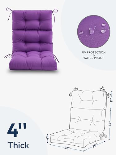 Outdoor High Back Chair Cushion Water Resistant Tufted with Ties Purple P961