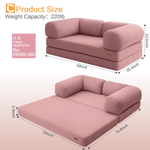 COMAX Folding Sofa Bed Convertible Chair Bed Corduroy 3-in-1 Floor Couch, Dark Grey E940
