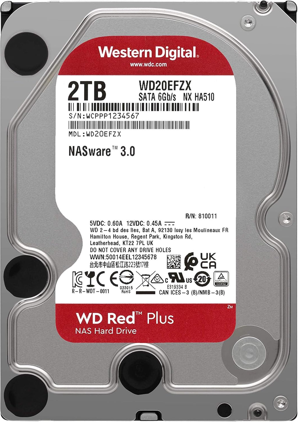 WD 10TB WD Red Plus NAS Internal Hard Drive HDD 7200 RPM SATA 6 Gb/s CMR 256 MB Cache 3.5 D12791