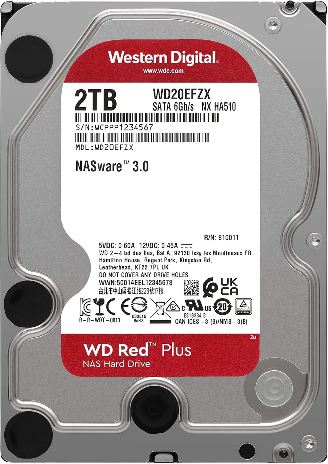 WD 10TB WD Red Plus NAS Internal Hard Drive HDD 7200 RPM SATA 6 Gb/s CMR 256 MB Cache 3.5 D12791