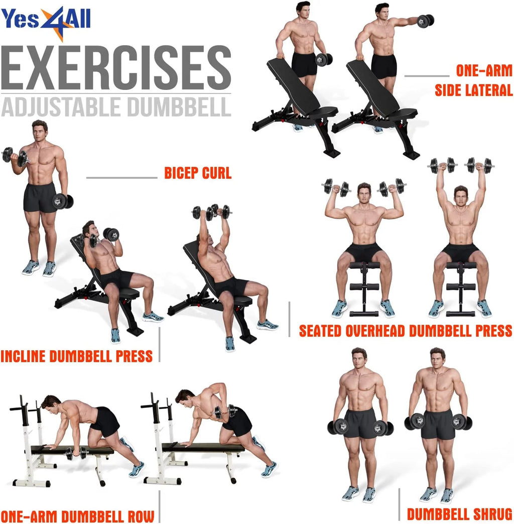 Yes4All 200 lbs Adjustable Dumbbell Set, Cast Iron Pair D6439
