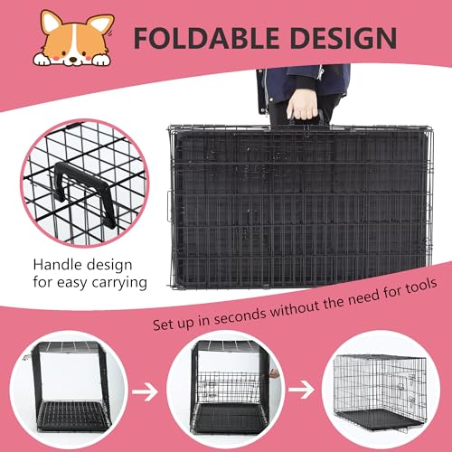 FDW Dog Crate for Large Dogs 48 Inch Folding Metal Wire Cage Double Door N1299