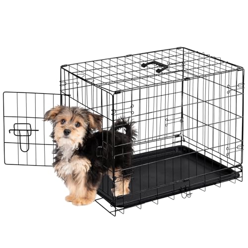 Sweetcrispy Large Dog Crate with Divider Panel, 36 Inch Double Door Folding Metal Wire Cage L276890