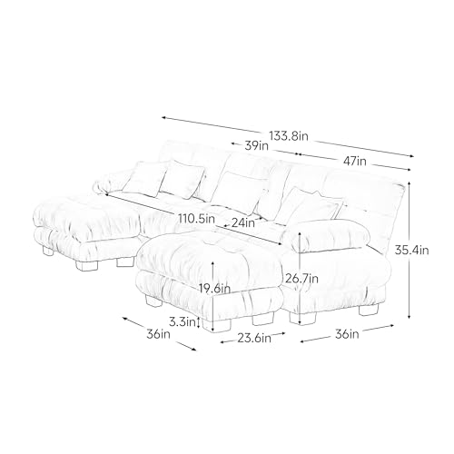 Modular Sectional Sofa with 2 Ottomans, Chenille, White R310906