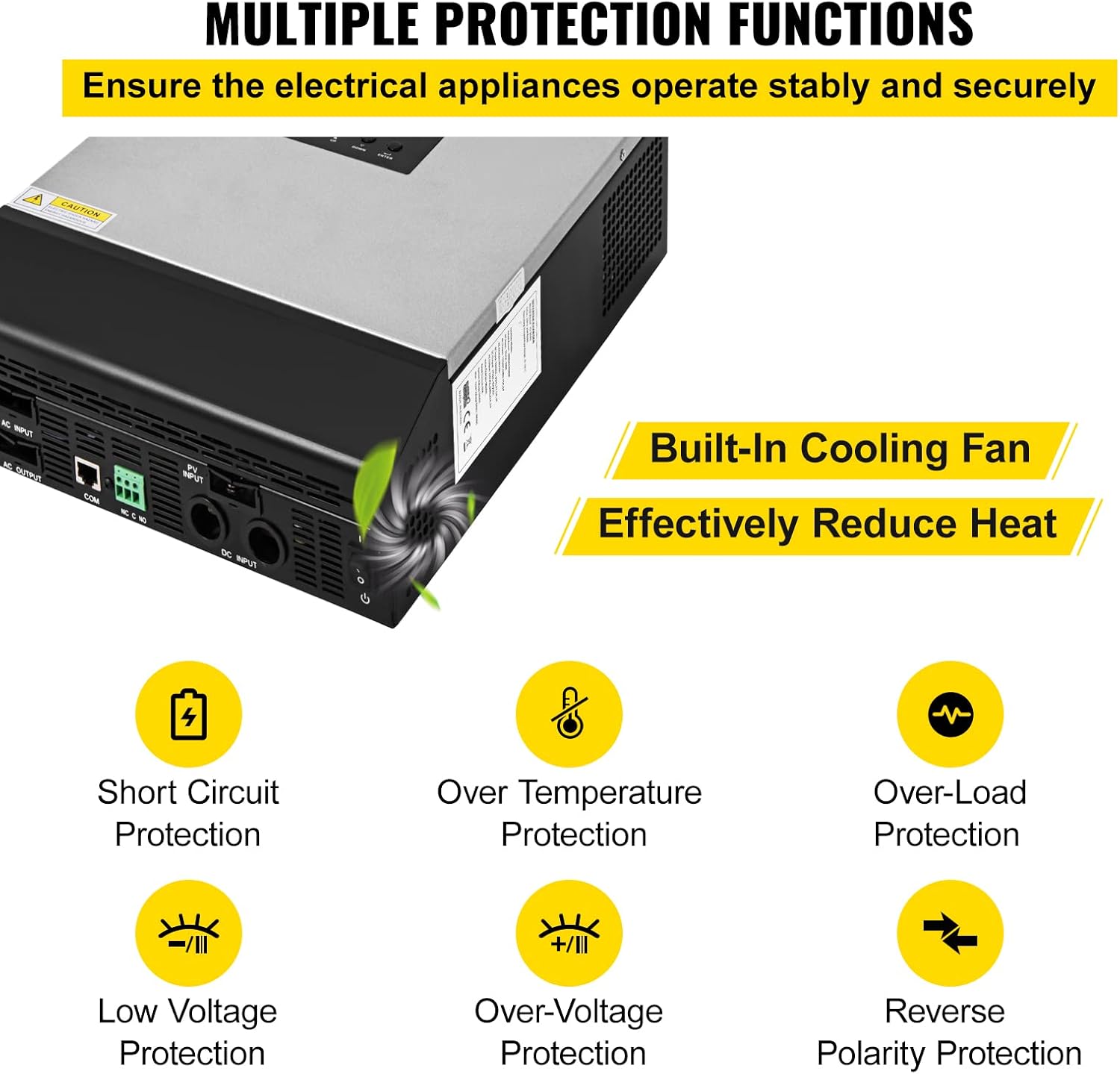 VEVOR Hybrid Solar Inverter 3KVA 2400W Pure Sine Wave Off-Grid 24VDC to 110VAC U169308