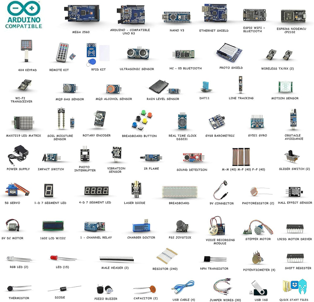 GAR Monster Starter Kit for Arduino Uno Mega Nano with ESP32 and 25 Sensor Modules X2193