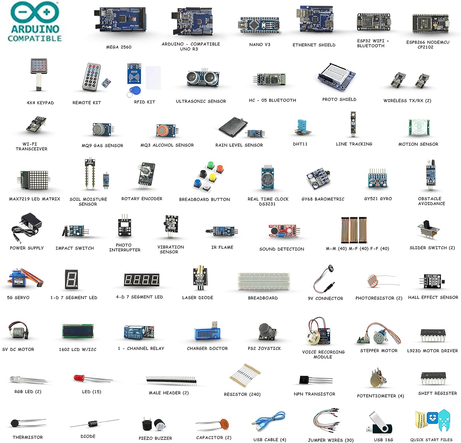 GAR Monster Starter Kit for Arduino Uno Mega Nano with ESP32 and 25 Sensor Modules X2193