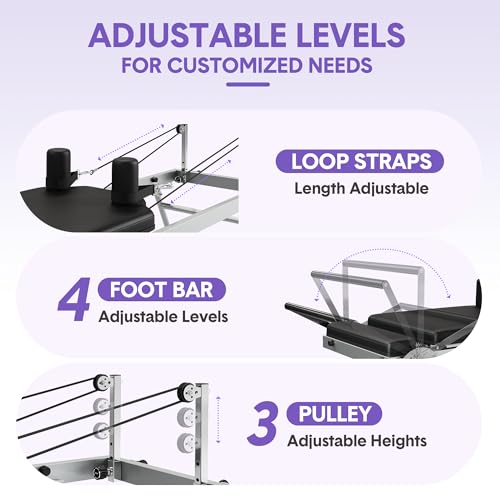 Foldable Pilates Reformer Machine for Home Gym, Adjustable, 450 Lbs Capacity B364
