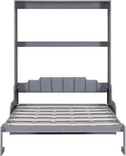 MERITLINE Queen Murphy Bed with Couch and Storage Shelves, White M951
