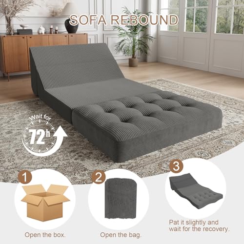 COMAX Folding Sofa Bed Convertible Chair Bed Corduroy 3-in-1 Floor Couch, Dark Grey E940