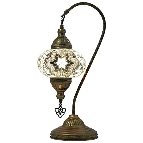 Mozaist Turkish Swan Neck Mosaic Table Lamp, Tiffany Stained Glass Desk Lamp L5162