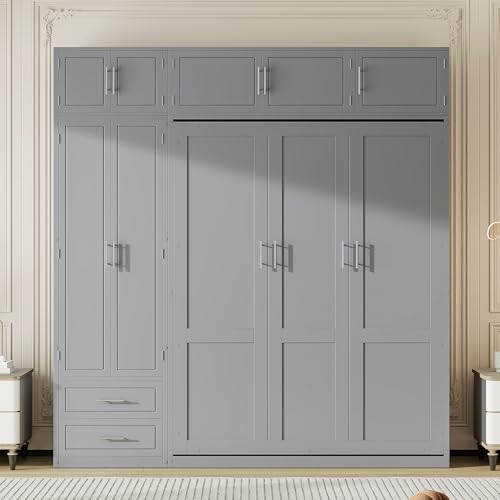 PURLOVE Wood Twin Murphy Bed with Light and USB, Gray W600663