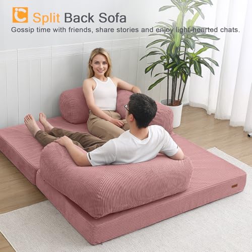 COMAX Folding Sofa Bed Convertible Chair Bed Corduroy 3-in-1 Floor Couch, Dark Grey E940