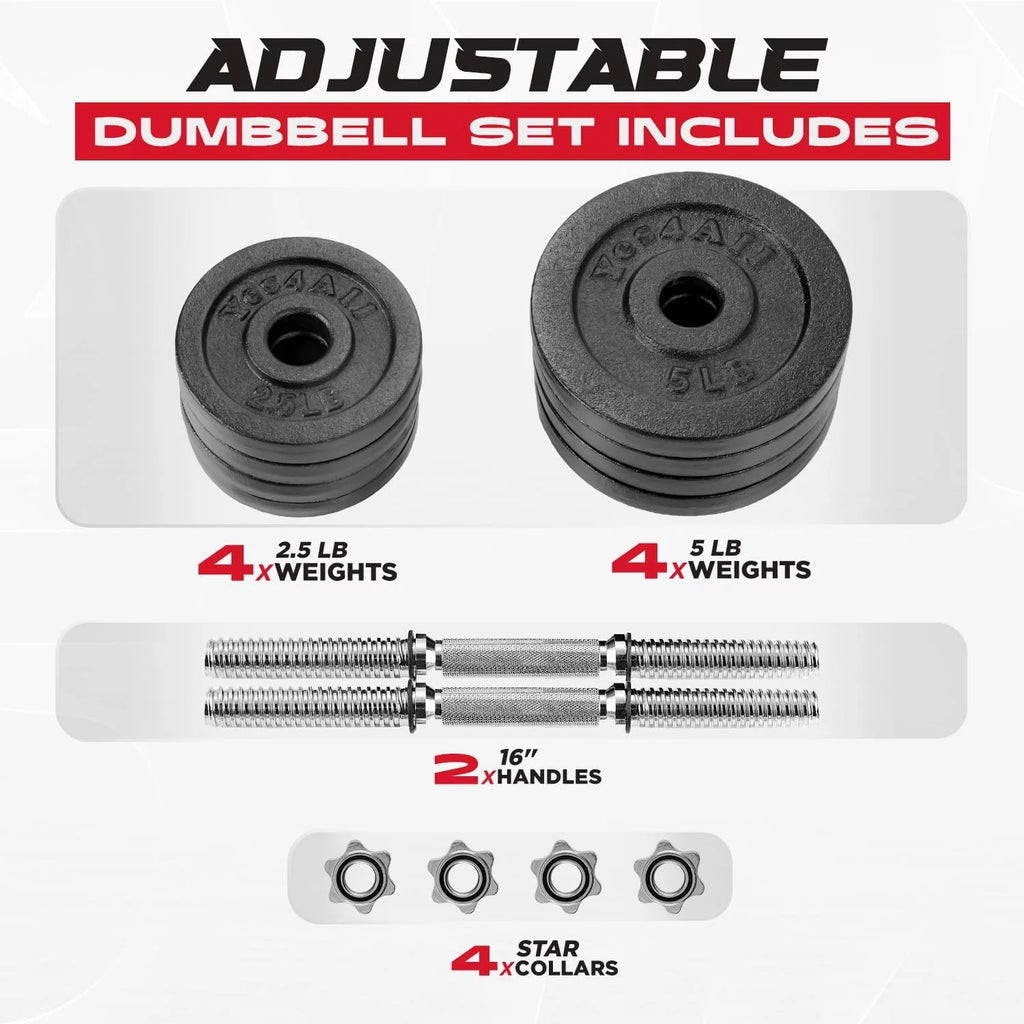 Yes4All 200 lbs Adjustable Dumbbell Set, Cast Iron Pair D6439