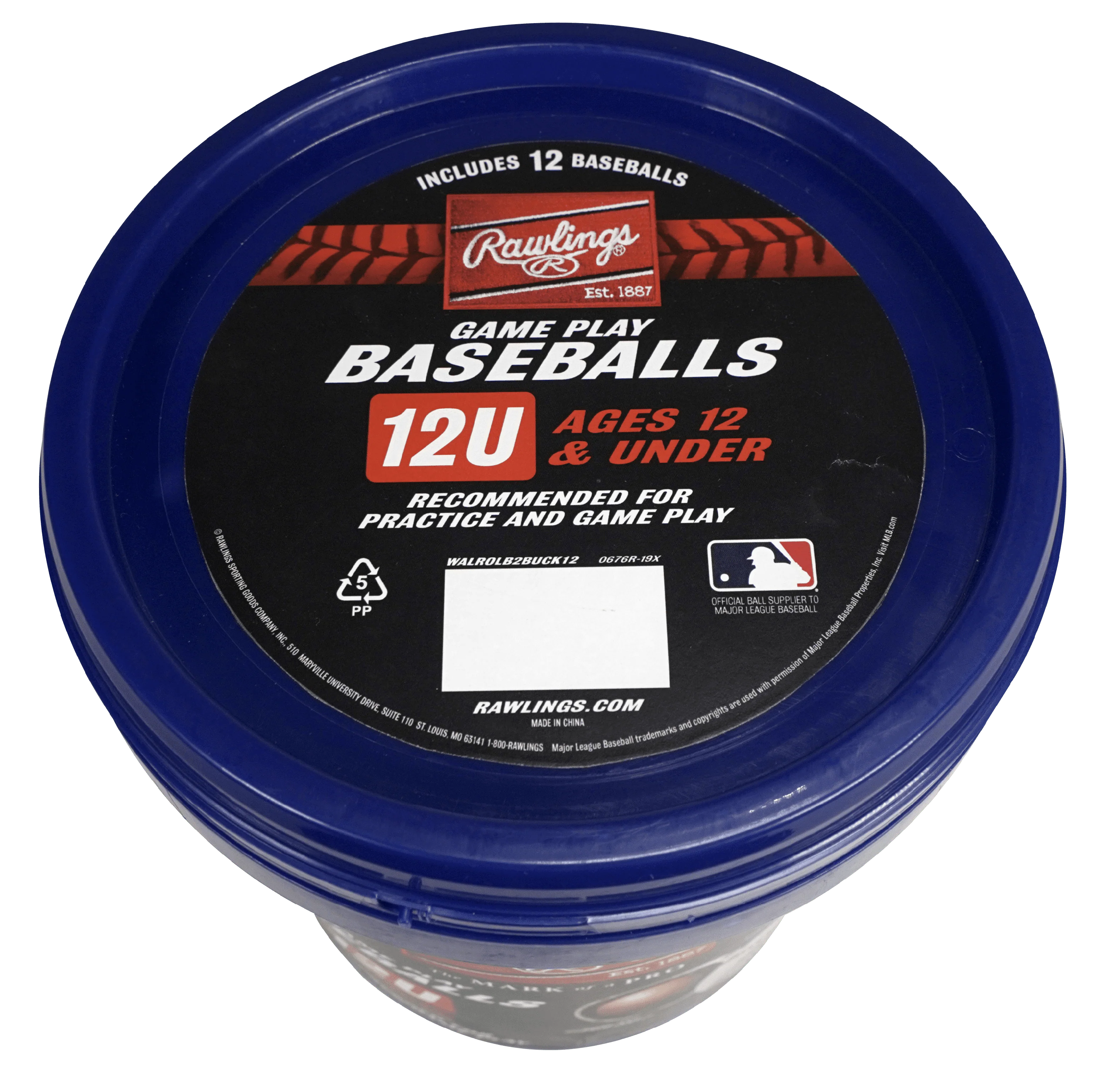Rawlings ROLB2 12U Official League Youth Practice Baseball Bucket, 12 Count E1847