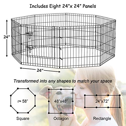 Artmeer Pet Playpen 8 Panels 24 Inch Foldable Dog Fence Kennel, Black N172167